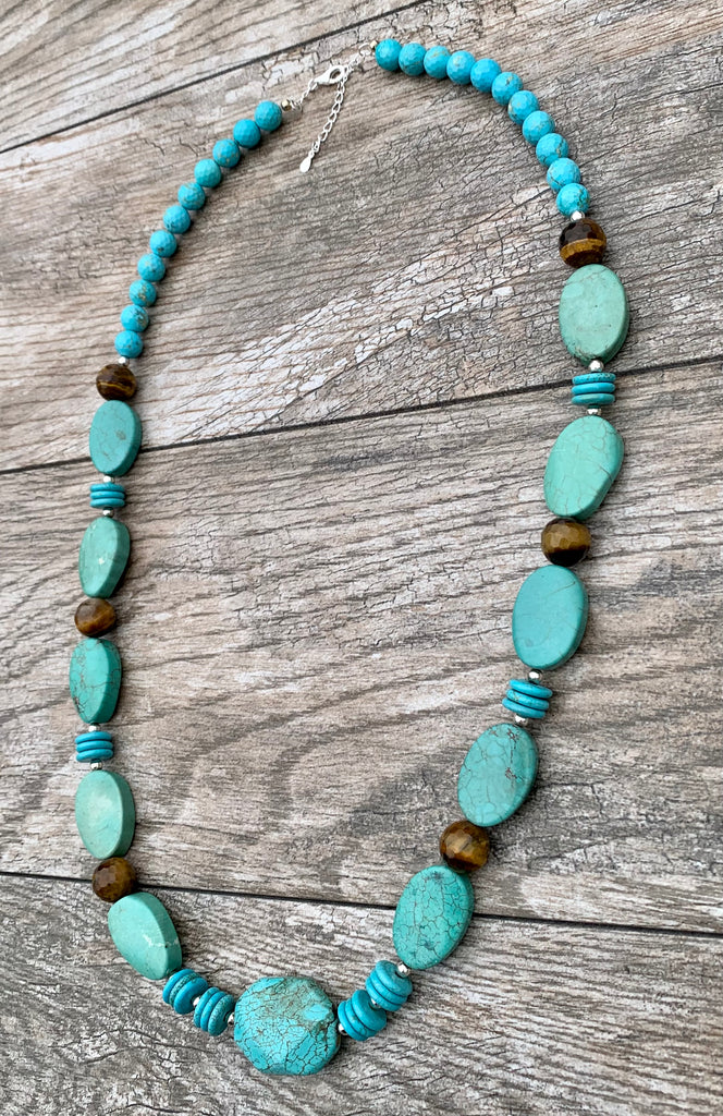 Turquoise Magnesite, Agate & Sterling Silver Statement Necklace