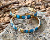 Turquoise Magnesite & White Bronze Hoop Earrings