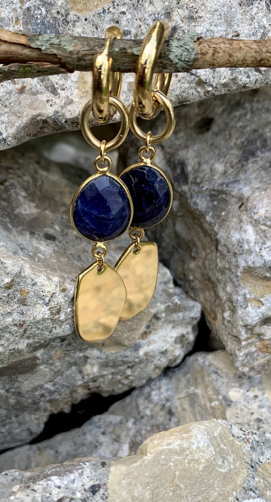 Tess+Tricia Handmade Navy Gemstone Drop Hoop Earrings