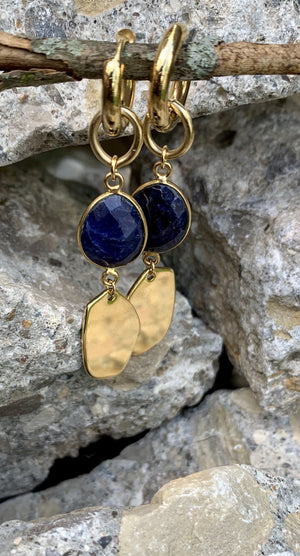 Tess+Tricia Handmade Navy Gemstone Drop Hoop Earrings