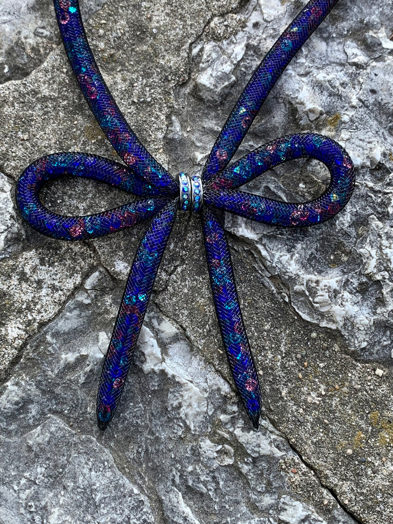 Betsey Johnson Mesh Blue Multi-Color Bow Collar Necklace