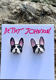 "Frenchie" Bulldog Black & White Stud Earrings