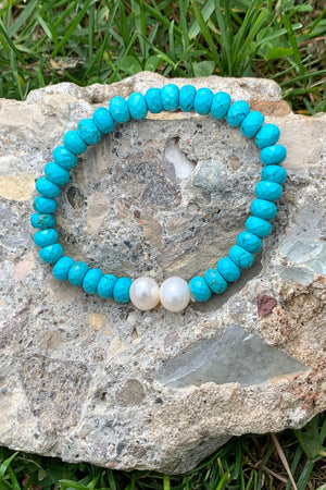 Turquoise Magnesite & Fresh Water Pearl Gemstone Bracelet