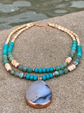 Caramel Shell Turquoise Magnesite & Agate Pendant Necklace