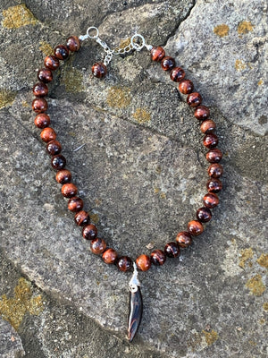 "The Eye of the Tiger" Red Tigers Eye Pendant Choker Necklace