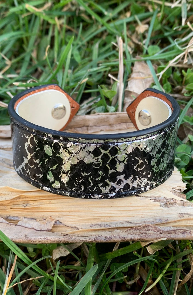 "Ambra" Python Metallic Silver Leather Cuff Bracelet