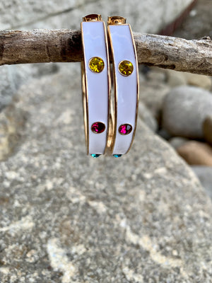 White Multi-Color Stone Hoop Earrings
