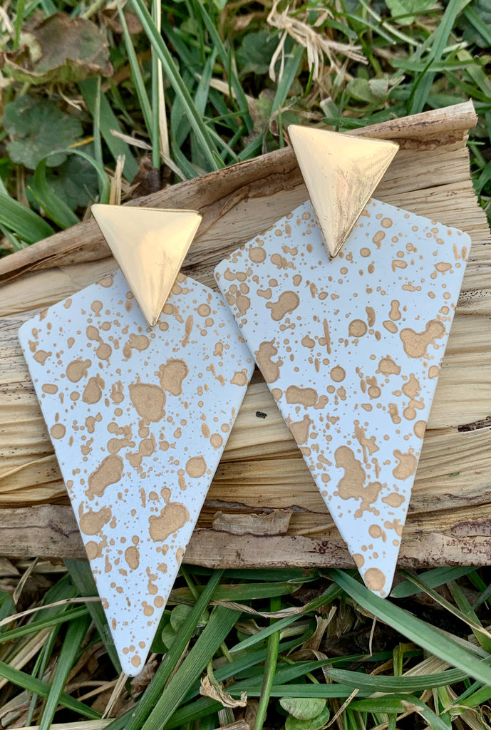 Landry Painted White & Gold Pyramid Drop Earrings