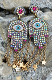 Betsey Johnson Evil Eye Multi-Color Stone Hamsa Hand Earrings