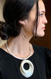 Brushed Silver Horseshoe Resin Pendant Necklace