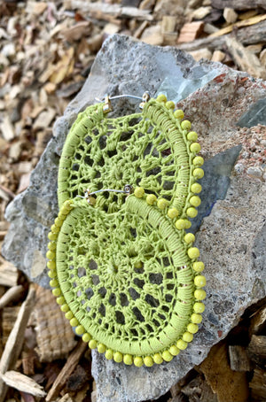 Vince Camuto Green Crochet Hoop Earrings