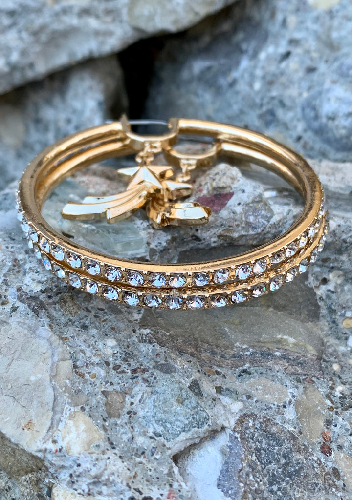 Betsey Johnson Celestial Star Pave Gold Hoop Earrings