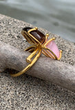 Rose Quartz & Tigers Eye Double Stone Adjustable Ring
