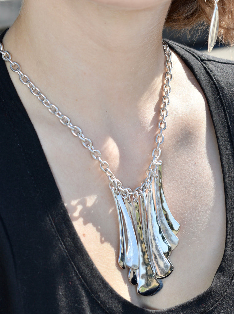 Robert Lee Morris Soho Silver Tone Geometric Sculptural Stick Fan Necklace