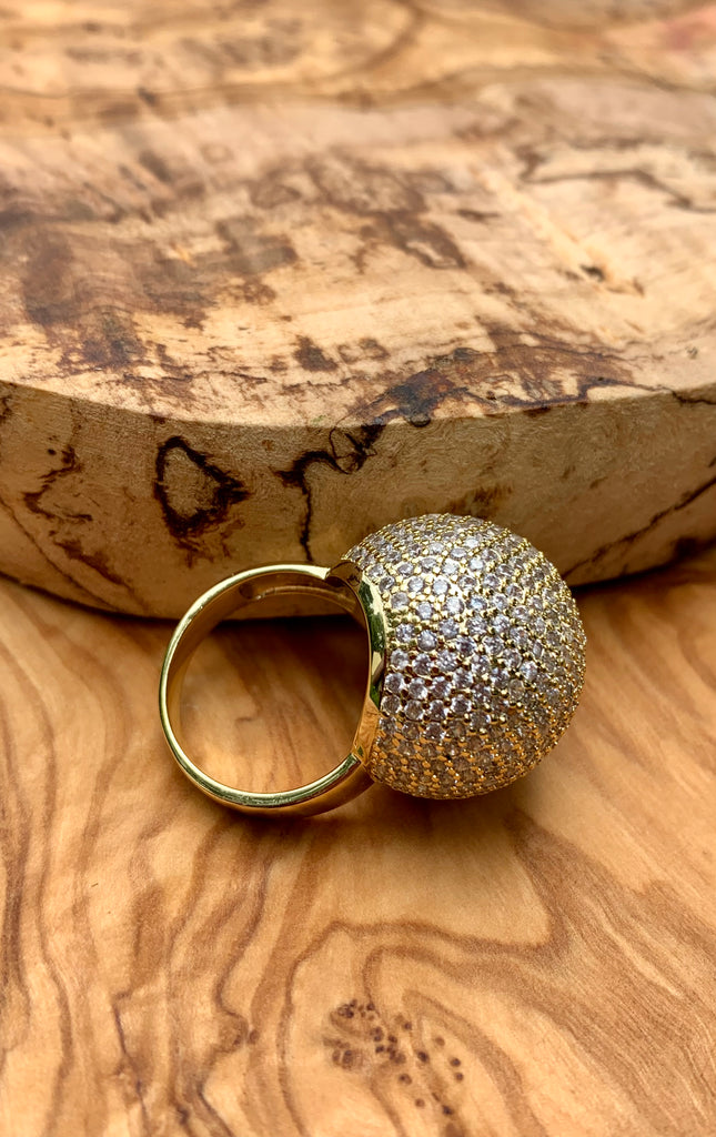 CZ Pave Crystal Brass Ball Ring Size 6