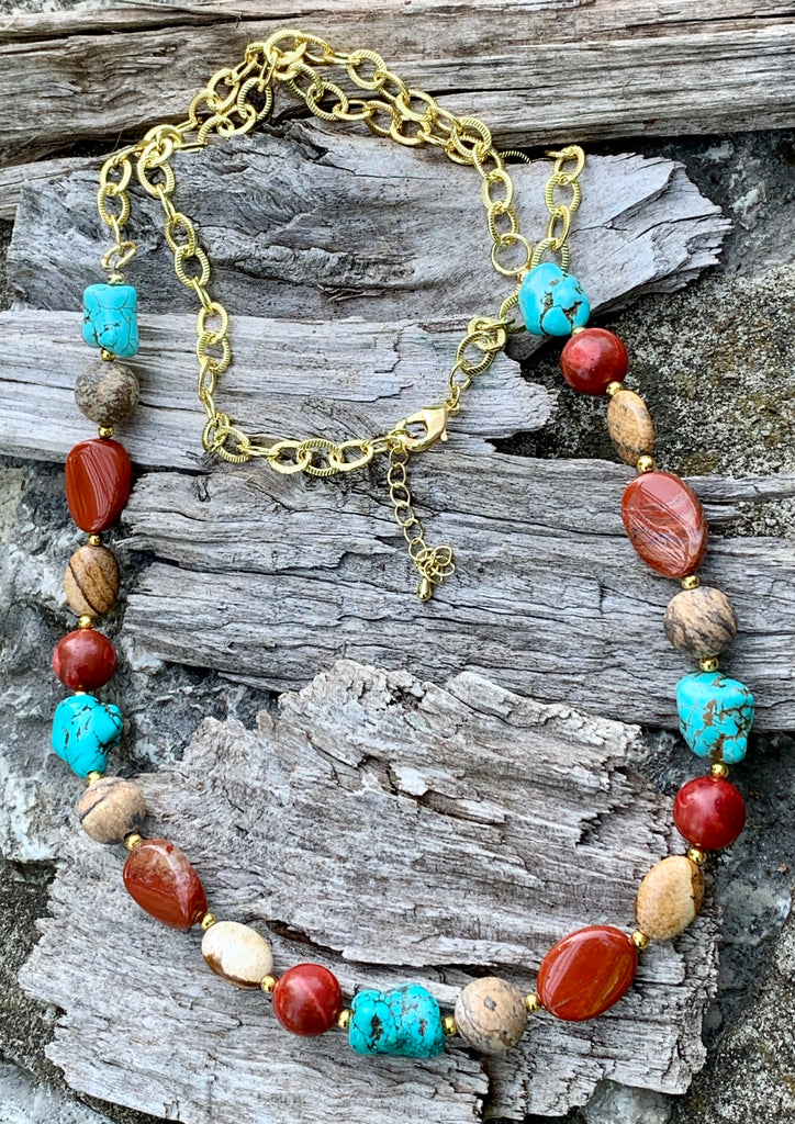 Multi-Stone Chain Link Necklace