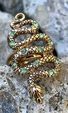 Betsey Johnson Gold & Green Snake Stone Stretch Ring Size 7.5