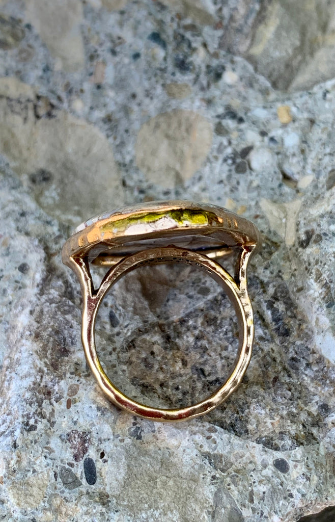 Opal & Bronze Shell Abstract Matrix Gemstone Ring Size 7