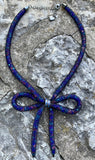 Betsey Johnson Mesh Blue Multi-Color Bow Collar Necklace