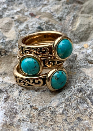 Round Turquoise & Bronze Triple Stack Rings