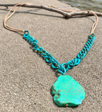 Double Leather Strand Turquoise Resin Link Magnesite Pendant Necklace