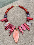 Scarlet Quartz, Carnelian, Amethyst, Hematite, Fuchsia Jasper & Agate Pendant Necklace