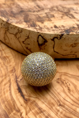 CZ Pave Crystal Brass Ball Ring Size 6