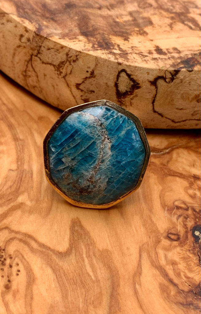 Apatite & Bronze Geometric Ring Size 8