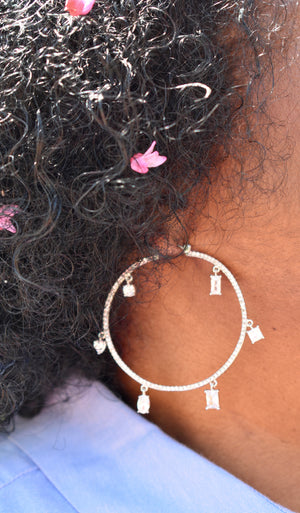 Vince Camuto Silver Metallic Jeweled Charm Hoop Earrings