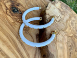 White & Gold Studded Hoop Earrings