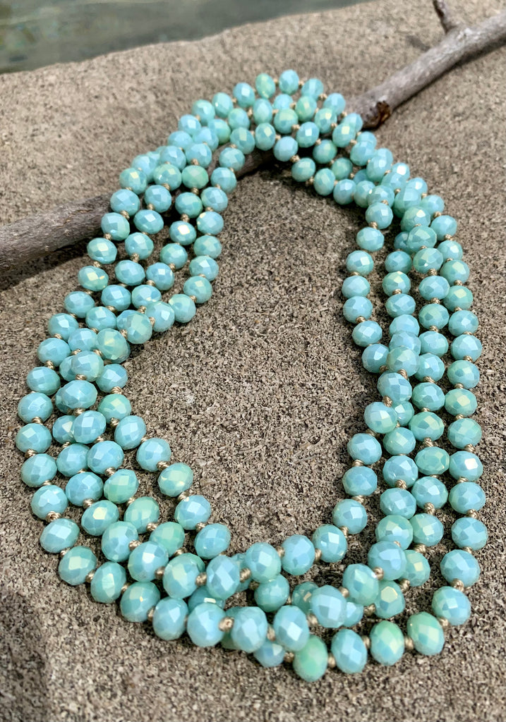 Mint Fire Polished Glass Endless Beaded Necklace
