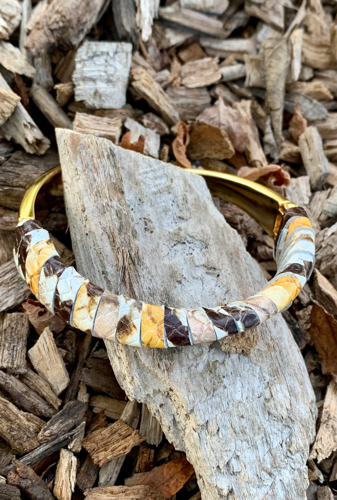 Vince Camuto Leather Wrapped Twisted Hinge Cuff Bracelet Gold/Snake/lt. Satsuma