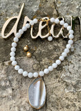 "White Sand" Jade & Agate Slice Pendant Necklace
