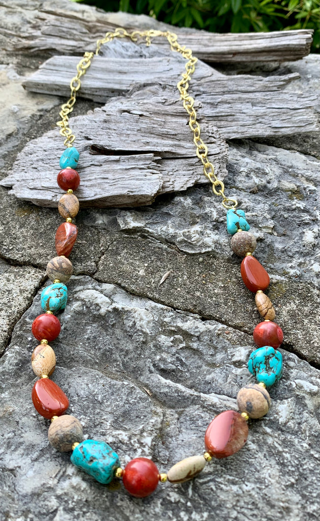 Multi-Stone Chain Link Necklace