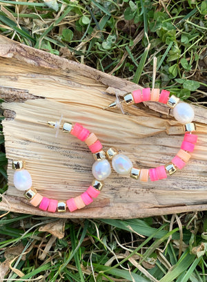 Rachel Bright Silver Hoop Earrings in Pink Mix