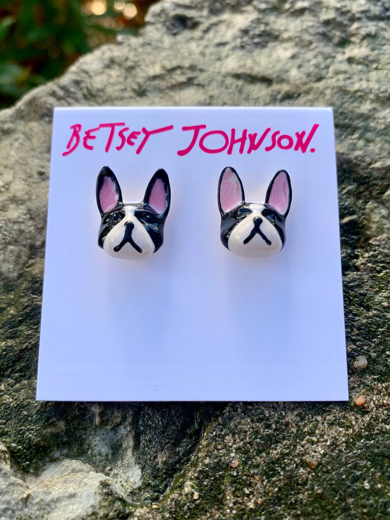 "Frenchie" Bulldog Black & White Stud Earrings