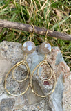 Moonstone Grey Crystal Double Hoop Drop Earrings