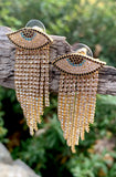Luxe Goldtone Evil Eye Gold CZ Chandelier Earrings