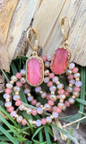 Pink Stone & Beaded Double Hoop Earrings