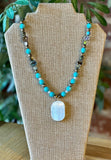 Abalone and Turquoise Magnesite Selenite Pendant Necklace