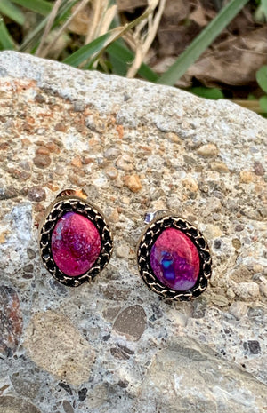 Purple Turquoise & Bronze Stud Earrings