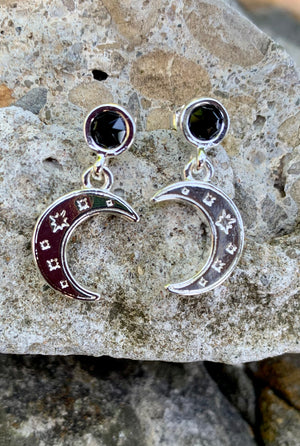 Alex and Ani Moon + Crystal Delicate Sterling Silver Earrings