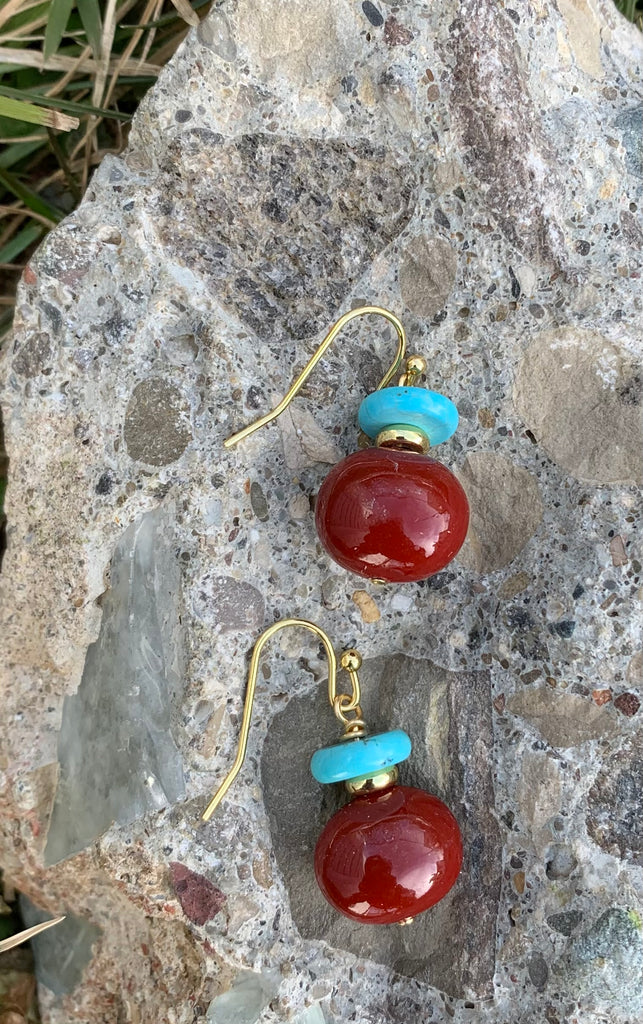 Turquoise Magnesite & Carnelian Drop Earrings