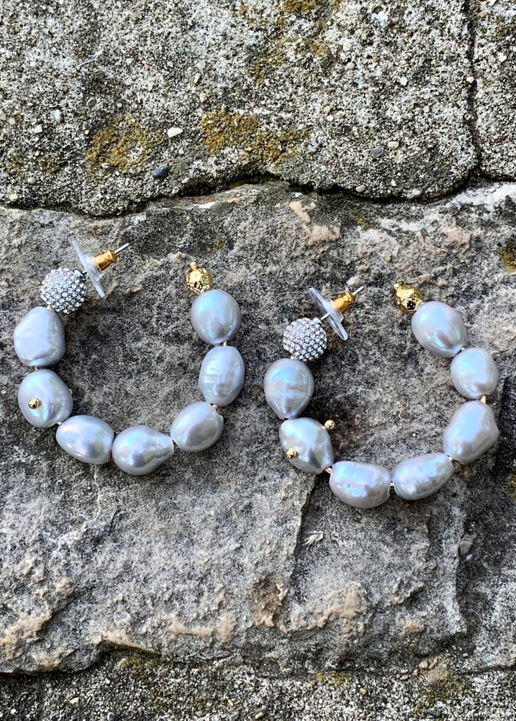 Rebecca Minkoff Baroque Studded Iridescent Pearl Hoop Earrings