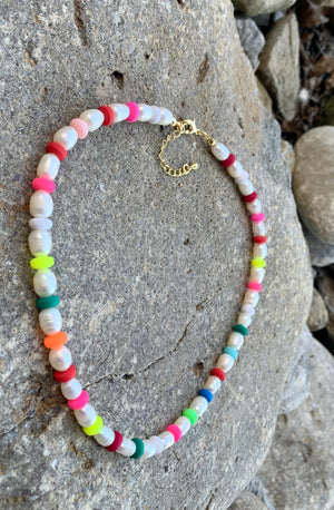 Freshwater Pearl Enamel Multi-Color Beaded Necklace