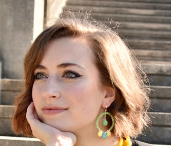 Sterling Silver Lime Turquoise & Magnesite Forward Facing Hoop Earrings