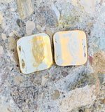 Robert Lee Morris Soho "Metal Band" Gold Sculptural Button Square Clip-On Earrings