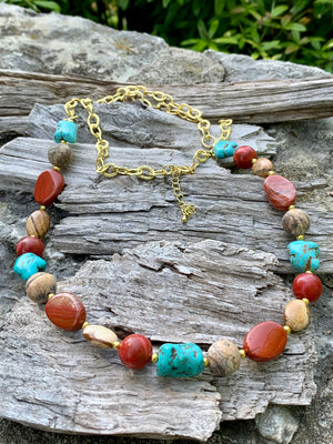 Multi-Stone Chain Link Necklace