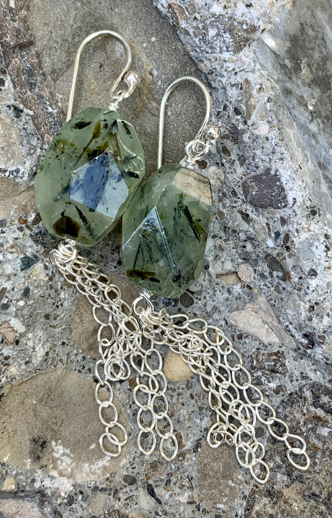 Prehnite & Sterling Silver Chain Reaction Stone Drop Earrings