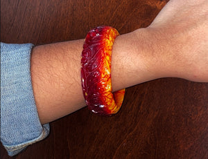 Patricia Nash Carved Floral Resin Red Bangle